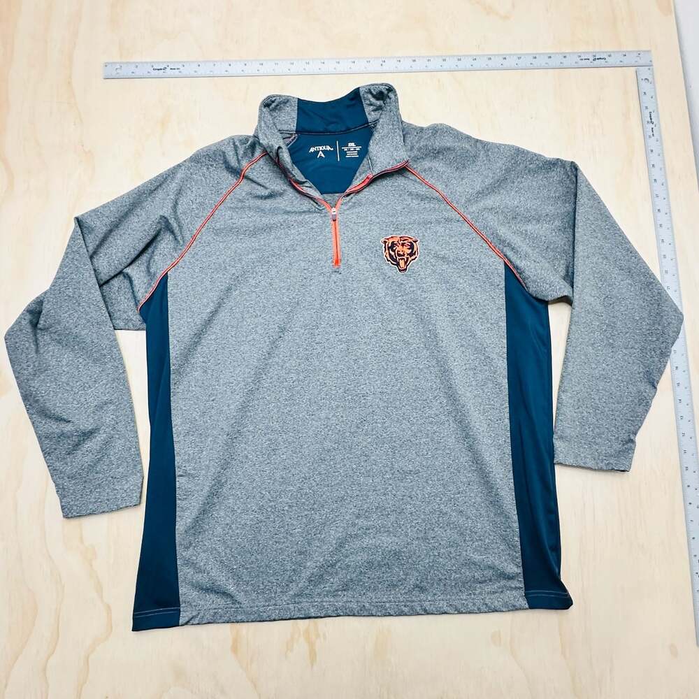 Antigua Chicago Bears NFL Men's Heather Gray 1/4 Zip Pullover Jacket Size 2XL